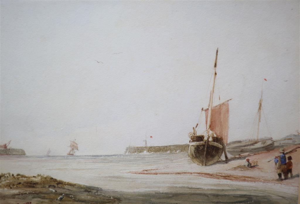 Henry George Hine (1811-1895), watercolour, The harbour entrance, signed and dated 1837, 15 x 23cm